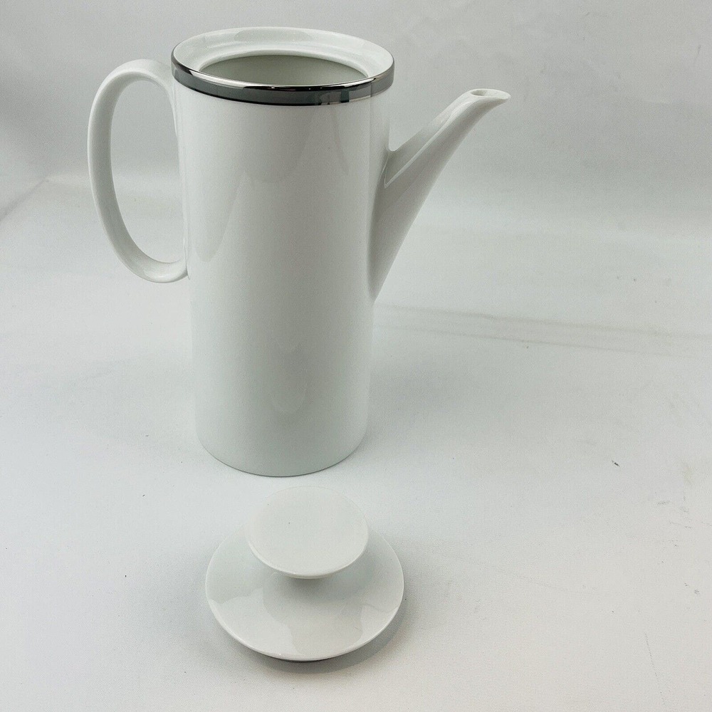 Vintage Thomas Small Coffee Pot & Lid 8" Gray Platinum Band & Trim THO194 - Picture 7 of 9